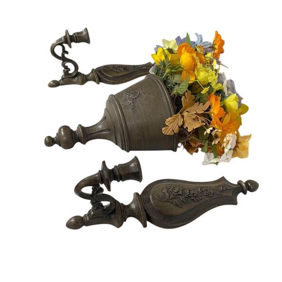 VTG Dart Industries Set Of 3 Wall Sconces Hanging Home Decor With Flowers - HLN - Picture 2 of 4